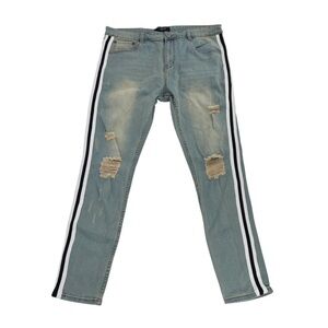 Serenede Skinny White Black Stripe Destroyed Denim Jeans Size 40 Men’s
